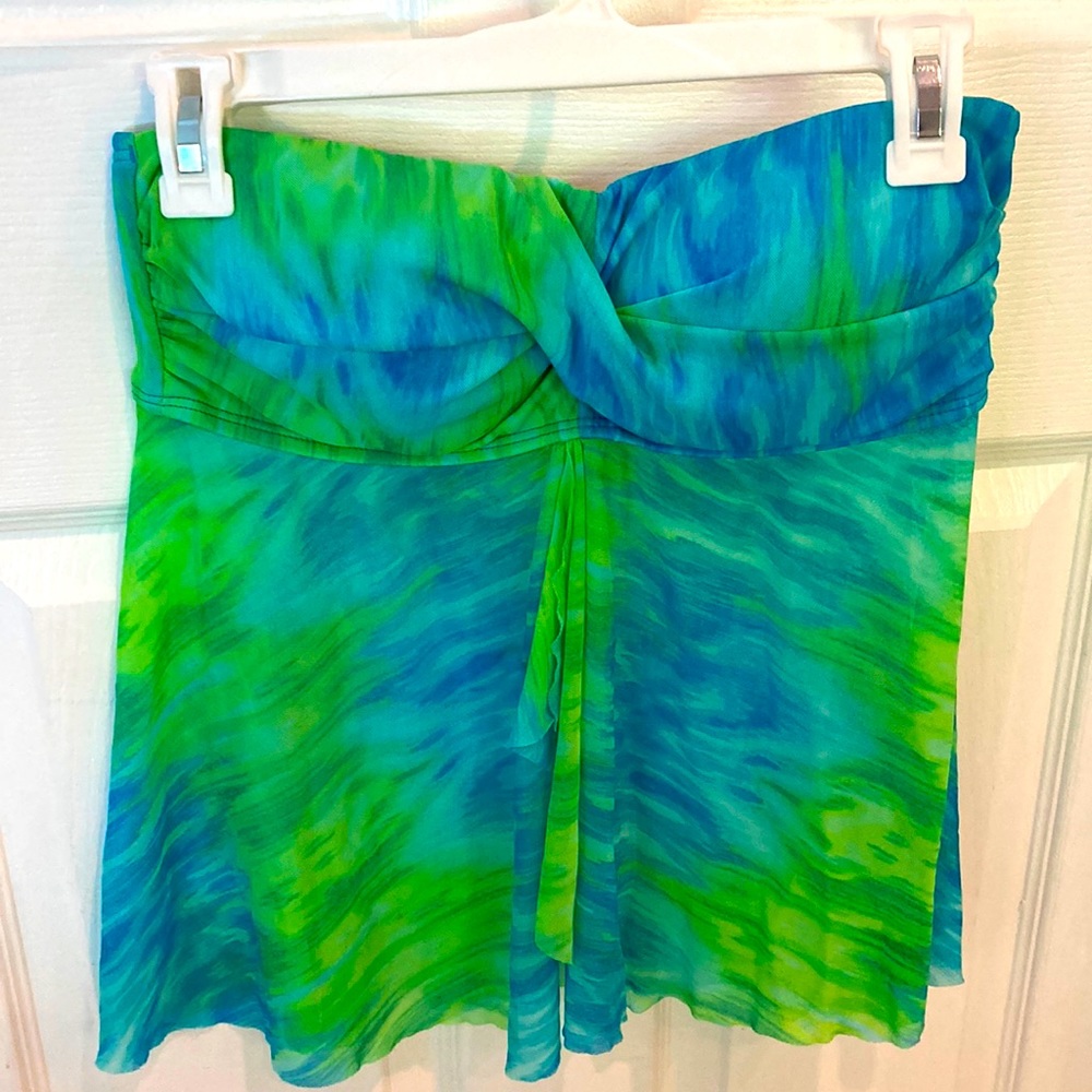 Blue and Lime Green Tie Dye Tankini Top